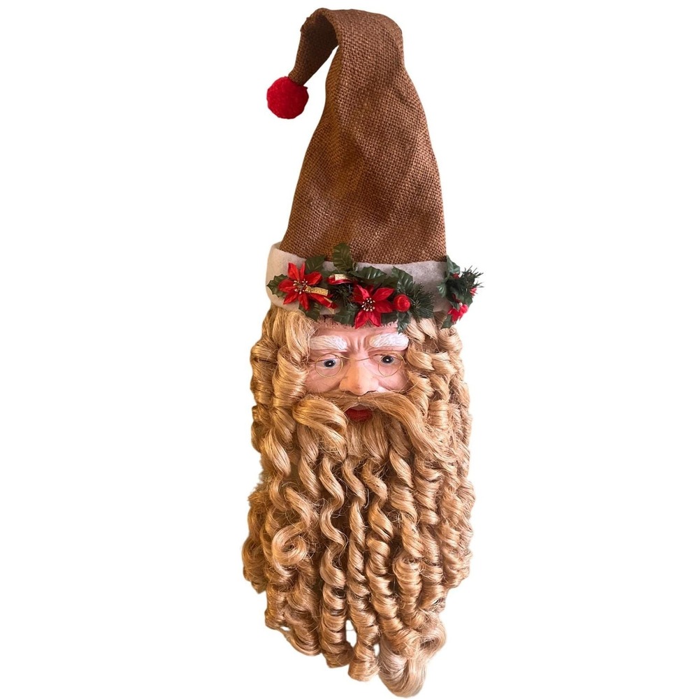 VTG Santa Clause Twine Beard Door Wall Hanger Large
